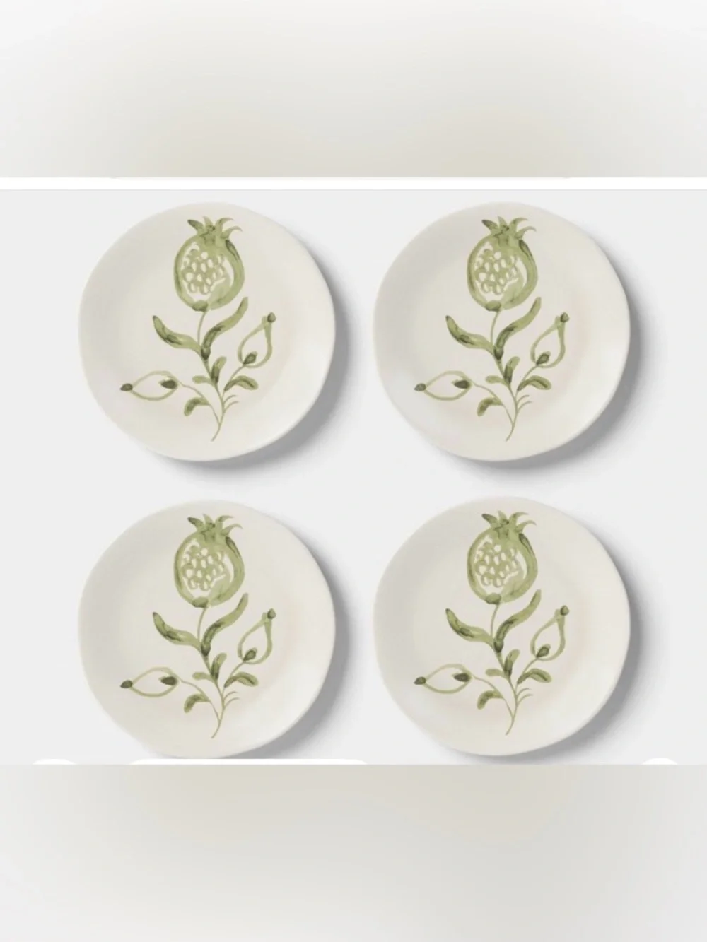 4pk 6” stoneware Aralia Appetizer plates hand Painted Green Threshold